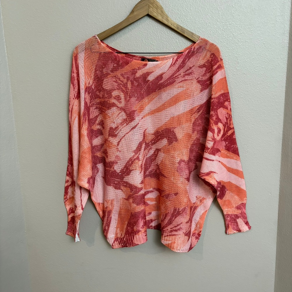 Missoni Knit Sweater Large Pink Abstract Mesh Batwing Made in Italy
